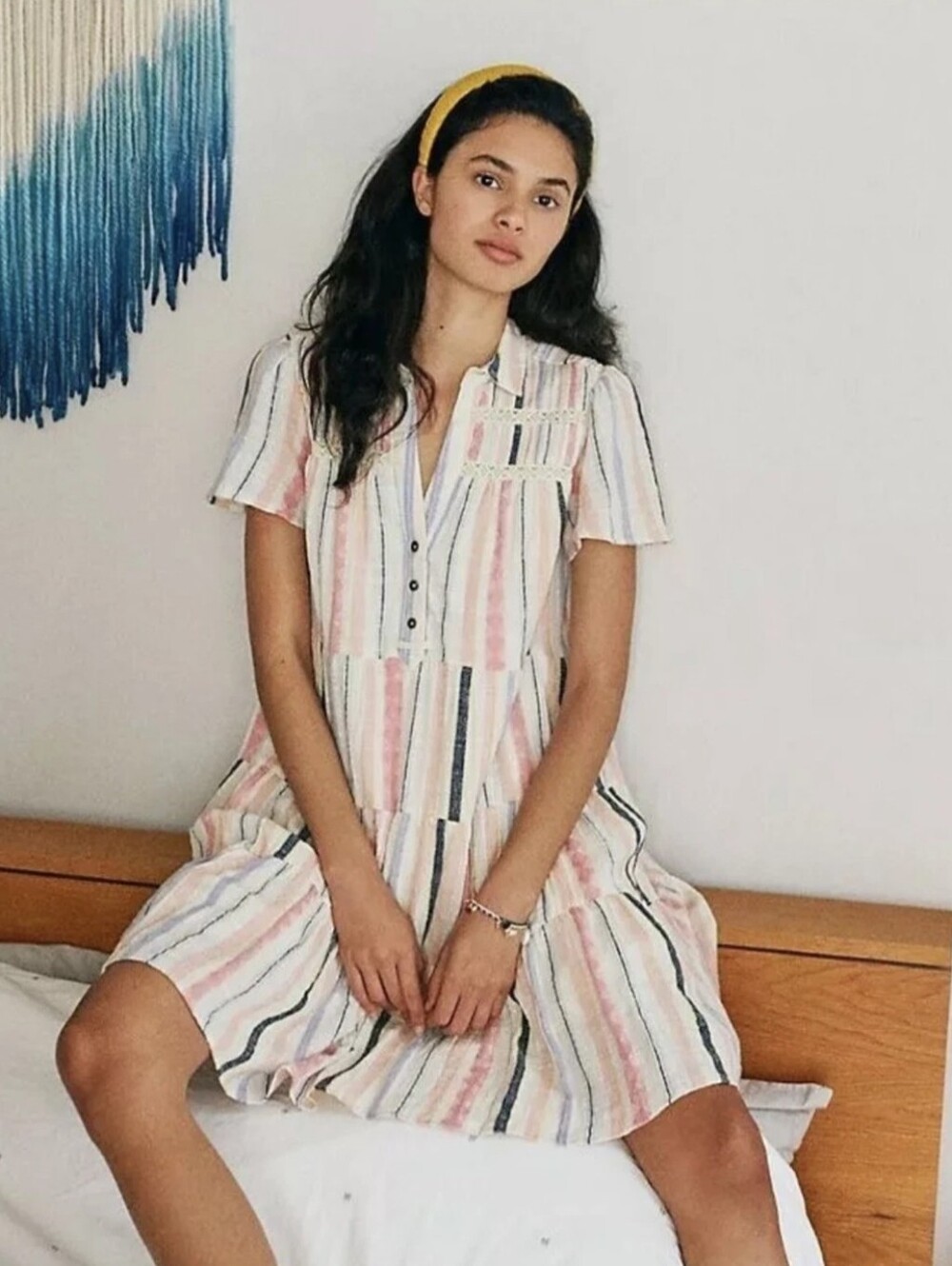 Anthropologie Georgina Pastel Stripe Tiered Mini Dress M Boho Summer